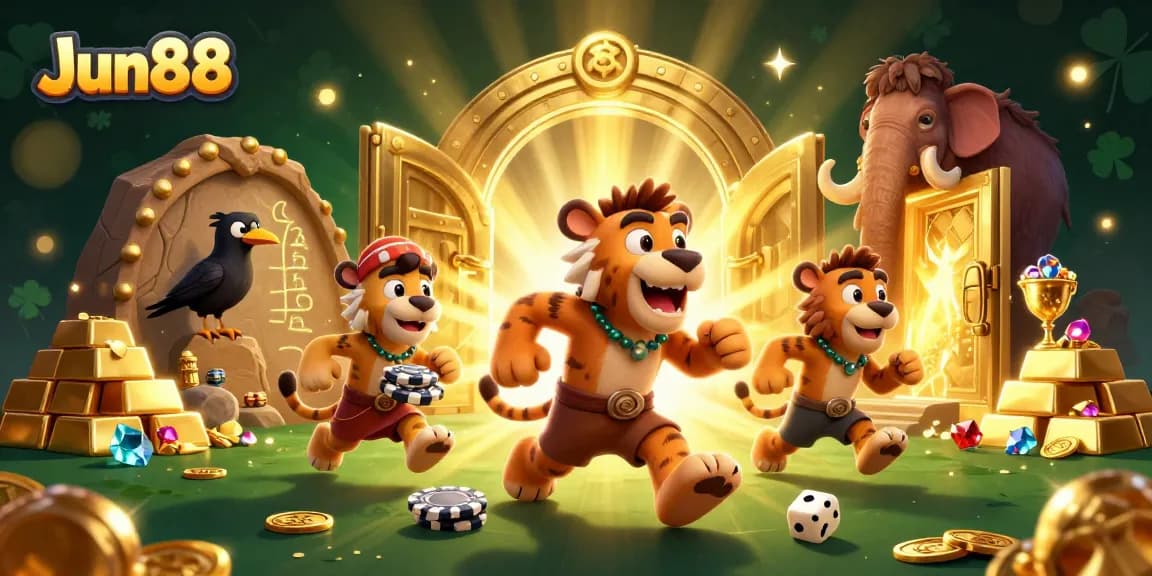 Experience thrilling gameplay at Jun88's prehistoric casino with unique characters and vibrant treasures.