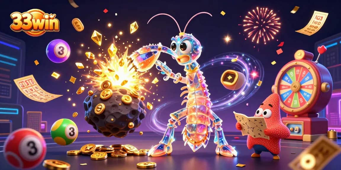 Experience the thrill of 33win with vibrant casino elements and dynamic characters in a high-stakes scene.
