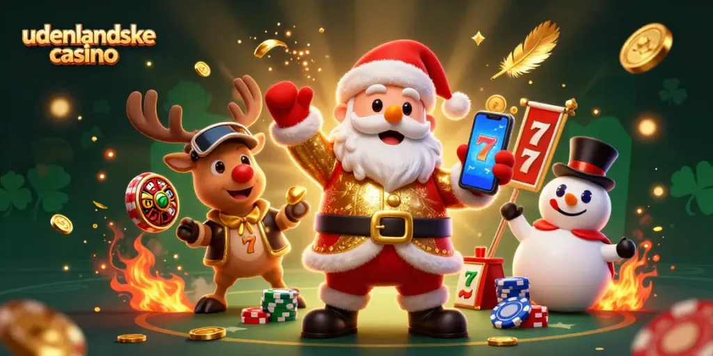 Spin the reels at udenlandske casino, where Santa and friends celebrate jackpots with vibrant casino elements.