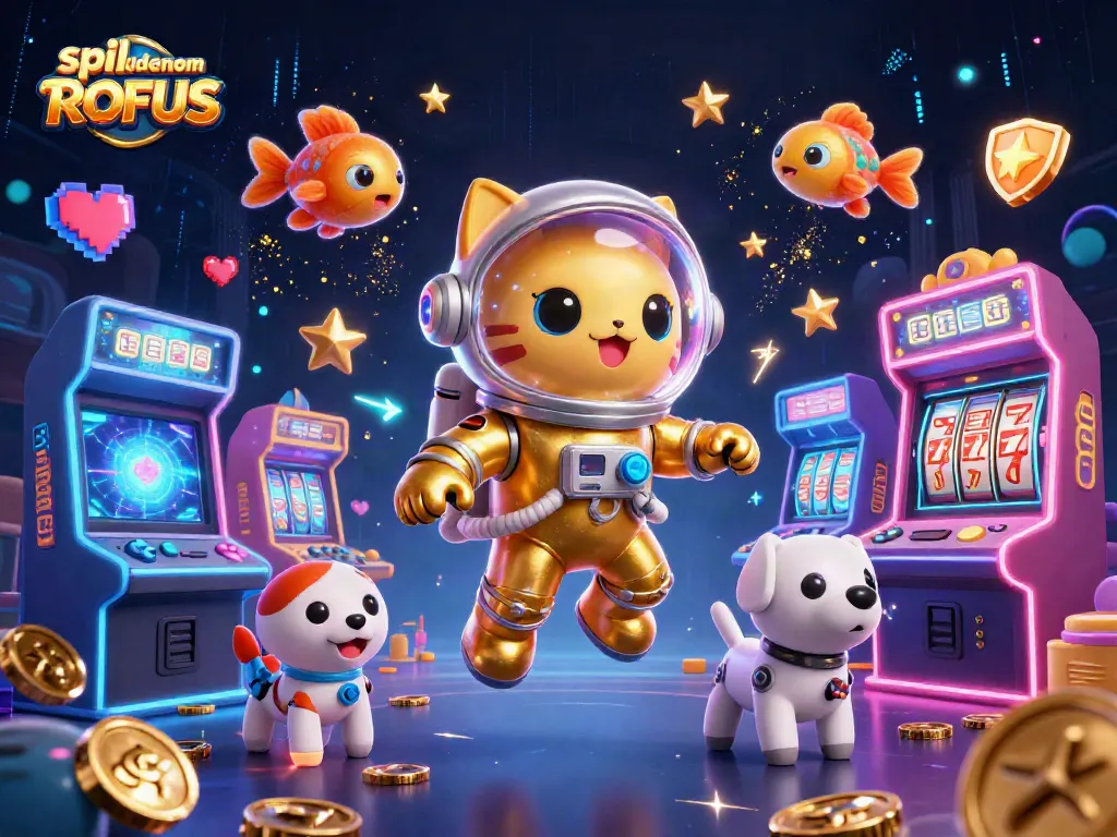 Engage in thrilling casino adventures with spil uden om ROFUS in this vibrant 3D illustration.