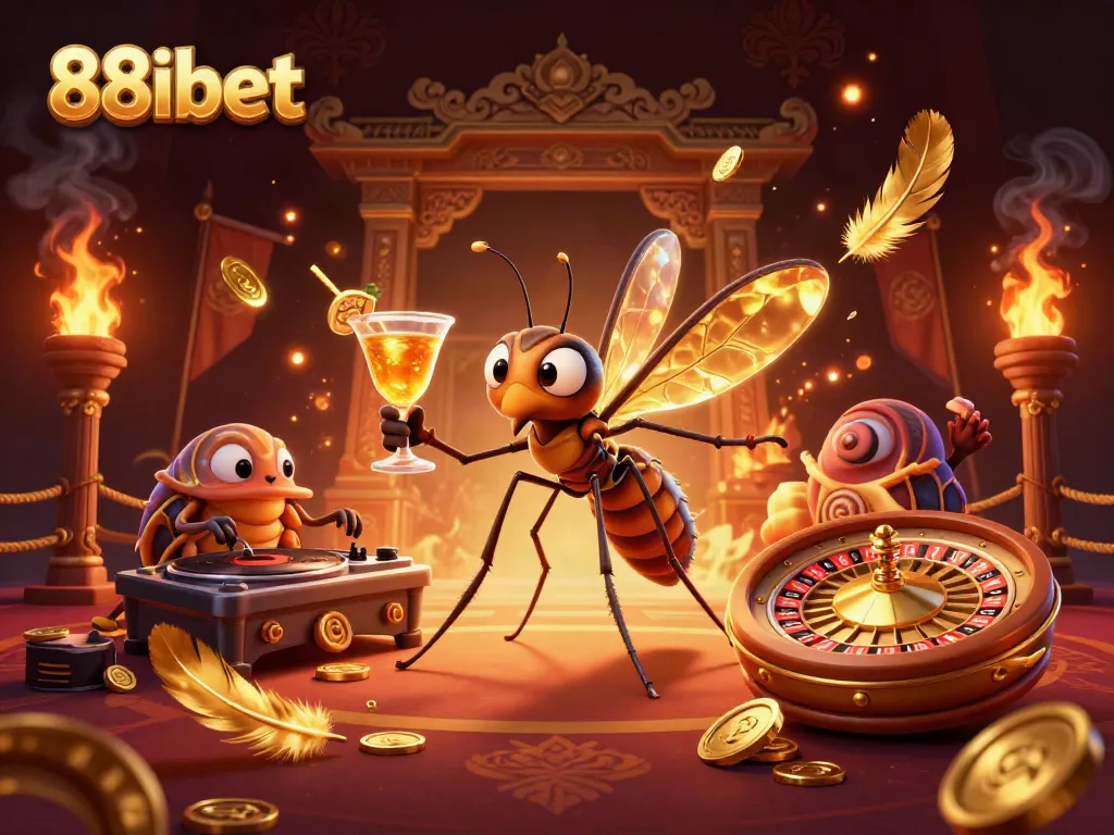 Experience the vibrant energy of 88ibet with a unique casino mascot scene bursting with colorful elements.