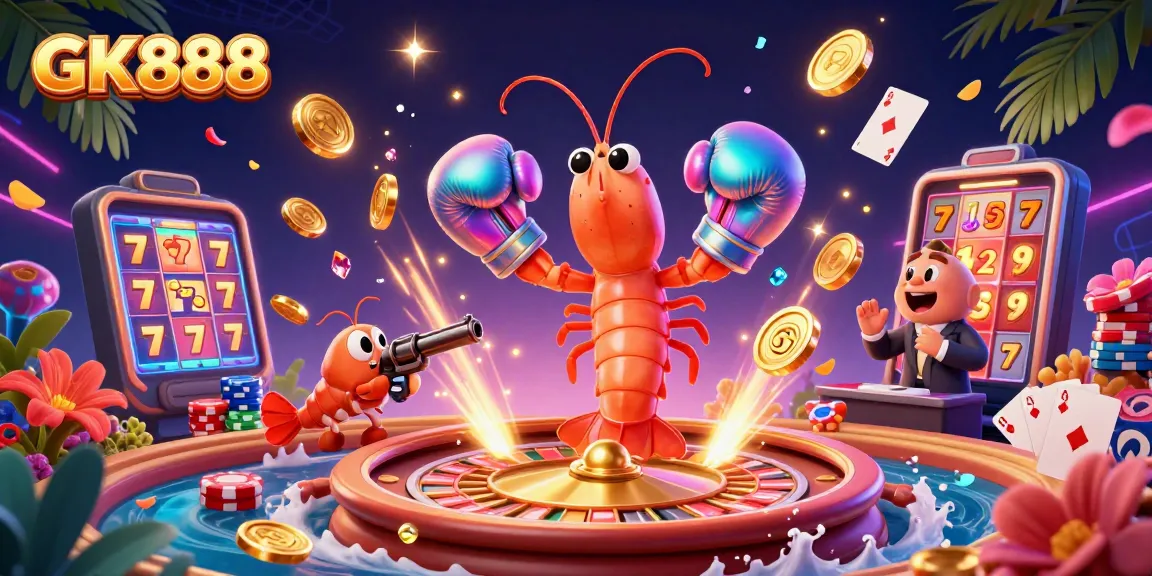 Engage with GK888's vibrant online casino scene featuring dynamic casino elements and lively characters.