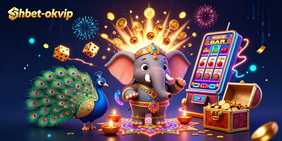 Experience the excitement of shbet-okvip with a colorful casino illustration featuring a jackpot explosion and vibrant characters.