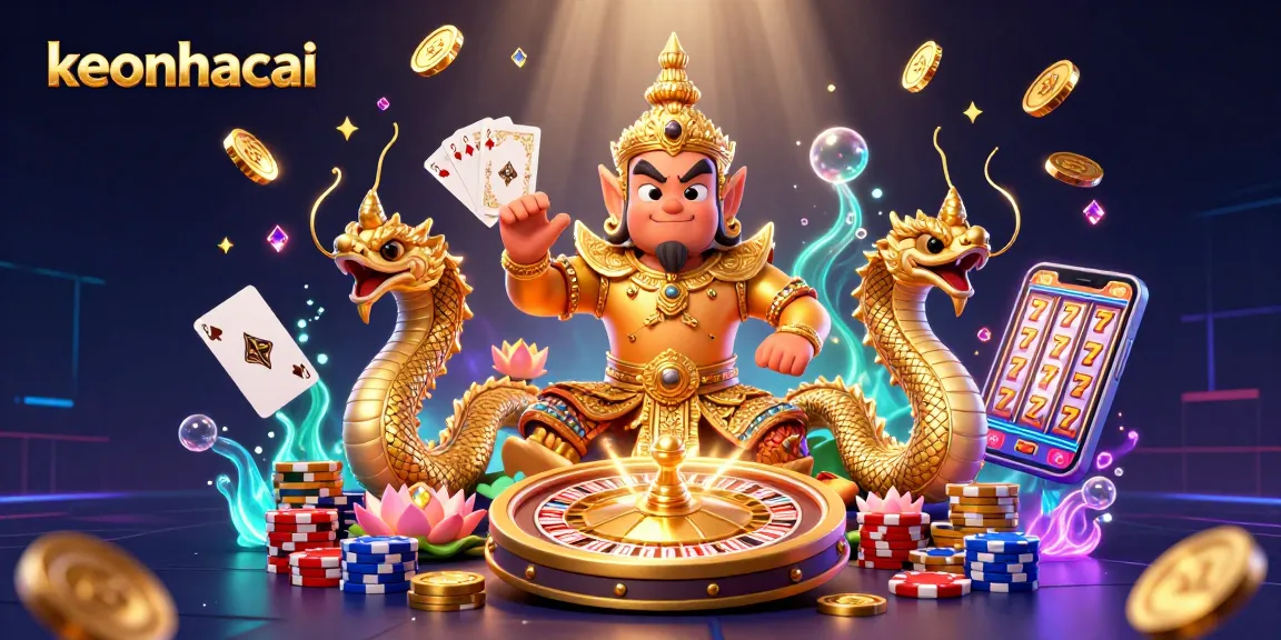 Experience the vibrant keonhacai betting scene with cartoon guardians, dynamic casino elements, and colorful decor.