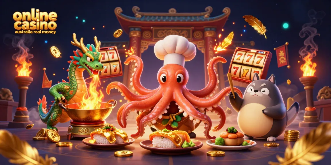Join the fun at an online casino australia real money with a vibrant 3D scene of playful characters and slot elements.